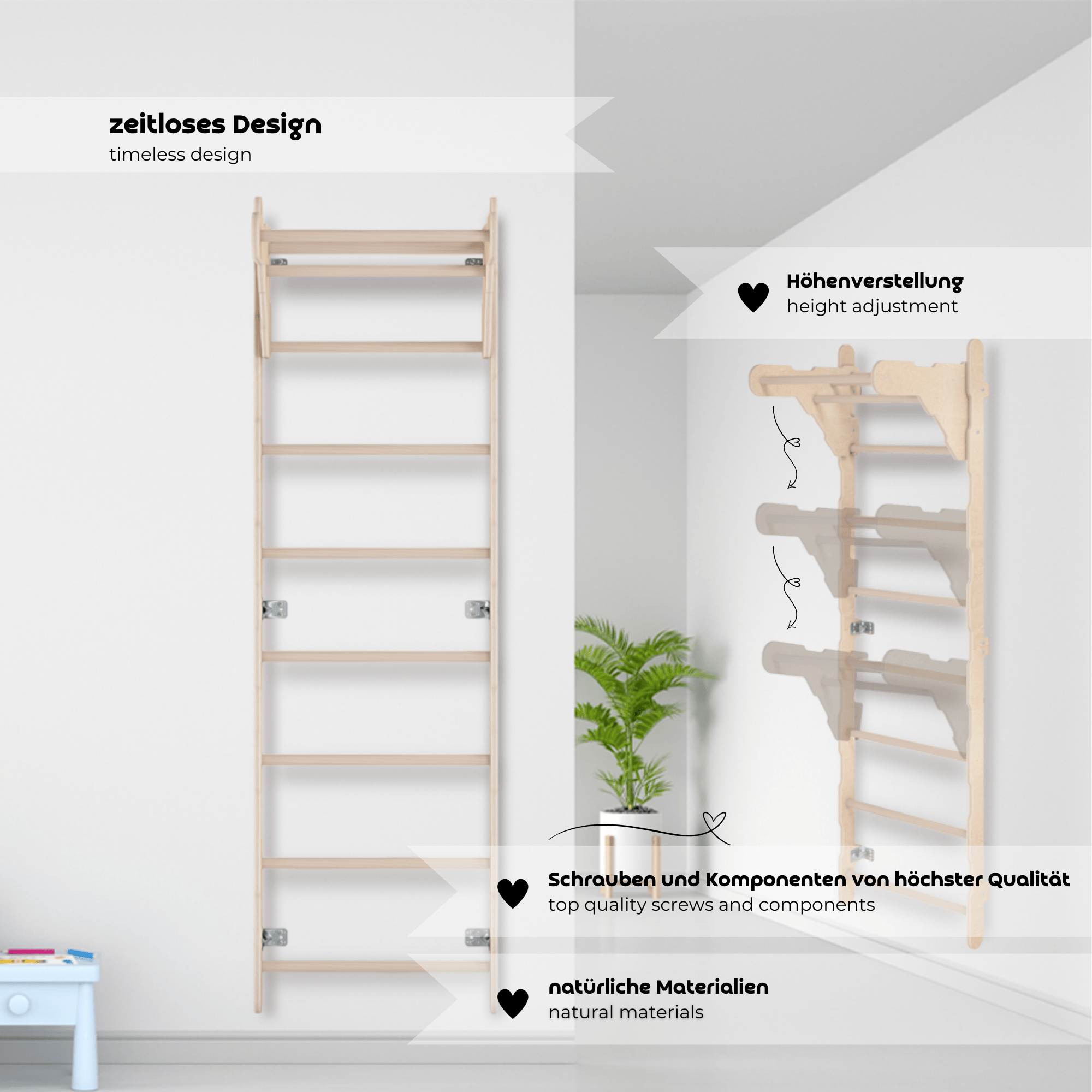 MAMOI® Spalliera ginnica da interno, spalliera da parete per cameretta, anelli ginnici per arrampicarsi, parete da arrampicata e attrezzatura da gioco, attrezzi ginnici con barra per trazioni per uso domestico, spalliera da parete per adulti-1