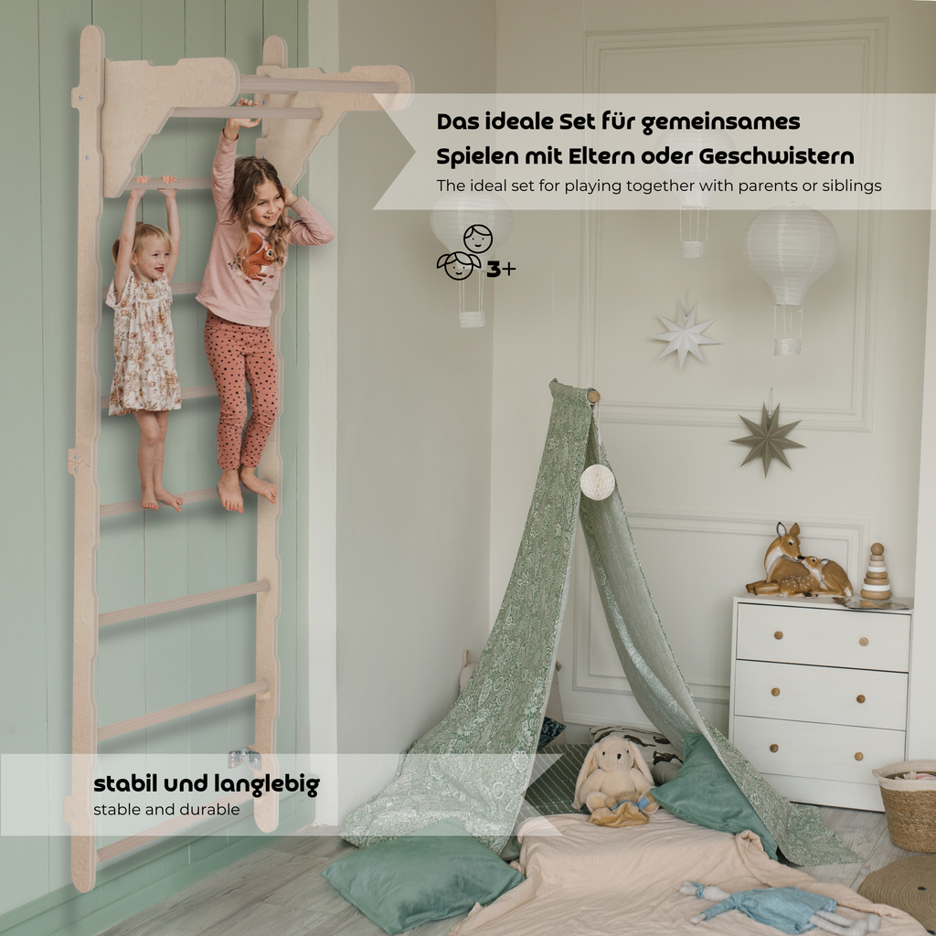 MAMOI® Spalliera ginnica da interno, spalliera da parete per cameretta, anelli ginnici per arrampicarsi, parete da arrampicata e attrezzatura da gioco, attrezzi ginnici con barra per trazioni per uso domestico, spalliera da parete per adulti-2