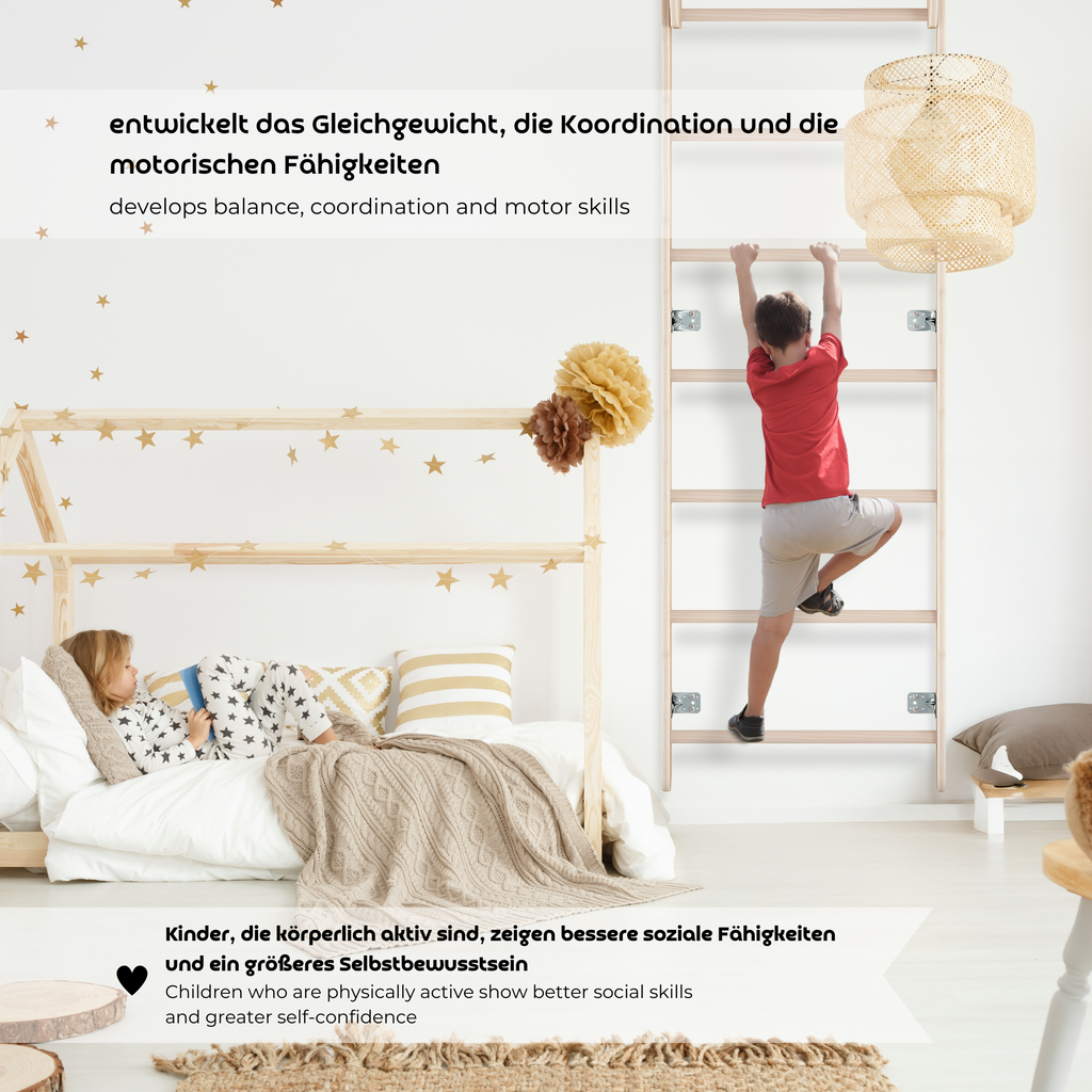 MAMOI® Spalliera ginnica da interno, spalliera da parete per cameretta, anelli ginnici per arrampicarsi, parete da arrampicata e attrezzatura da gioco, attrezzi ginnici con barra per trazioni per uso domestico, spalliera da parete per adulti-4