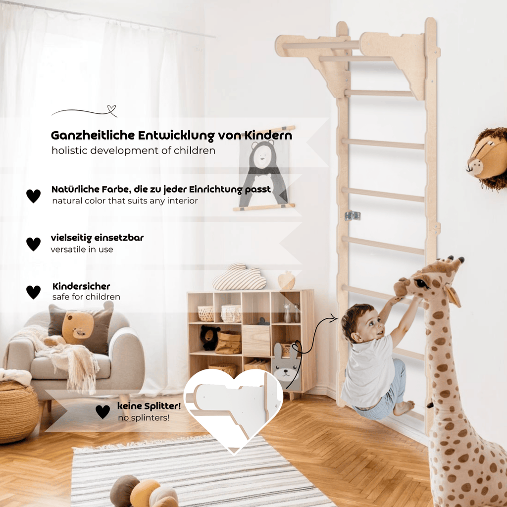 MAMOI® Spalliera ginnica da interno, spalliera da parete per cameretta, anelli ginnici per arrampicarsi, parete da arrampicata e attrezzatura da gioco, attrezzi ginnici con barra per trazioni per uso domestico, spalliera da parete per adulti-5