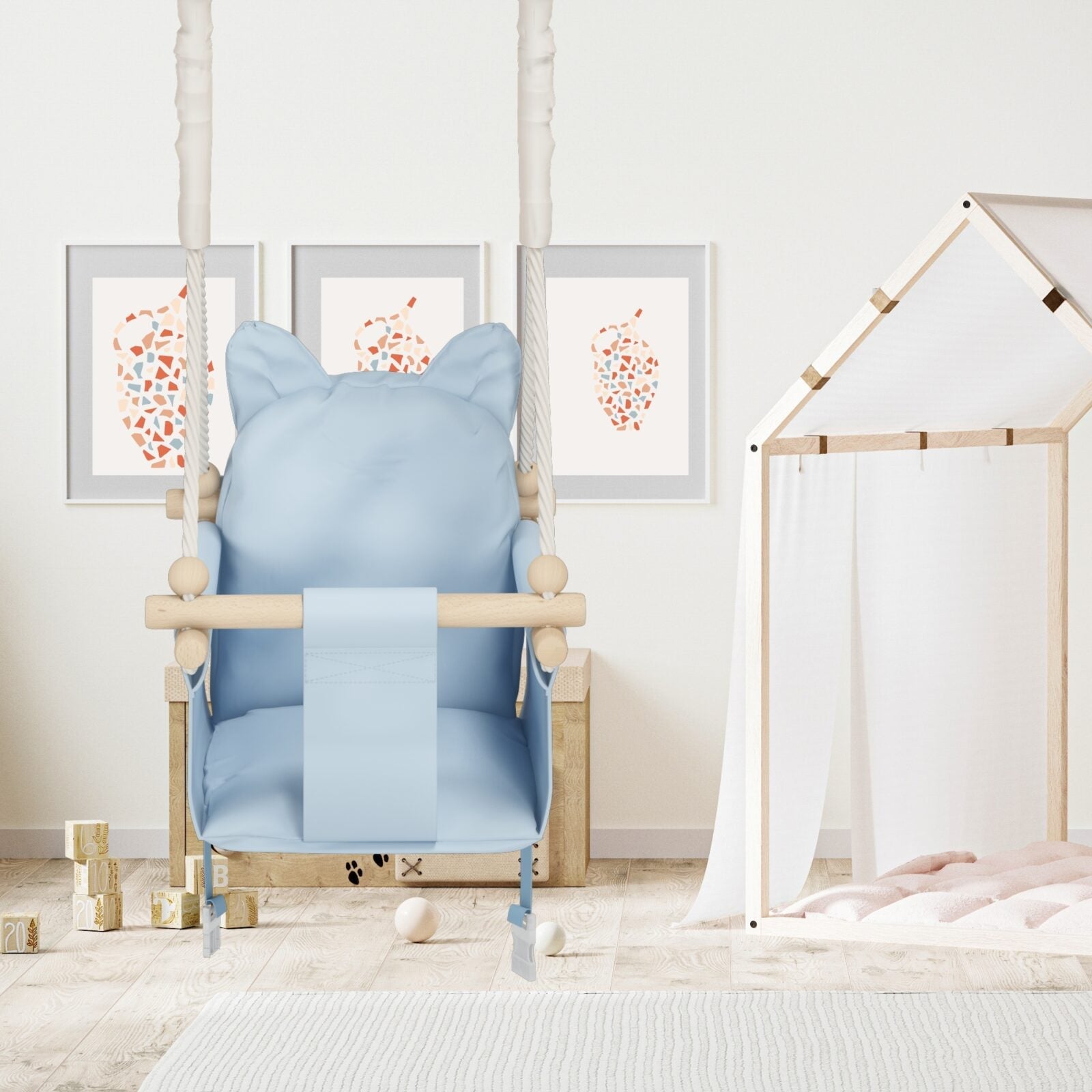 Babyswing i trä – inomhusgunga Blå - Lilla Nord