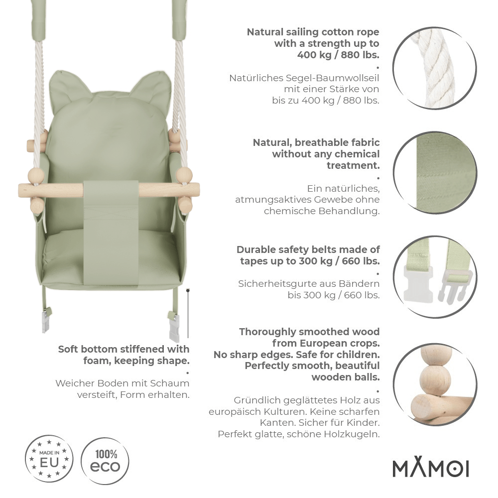 Babyswing i trä – inomhusgunga Grön - Lilla Nord
