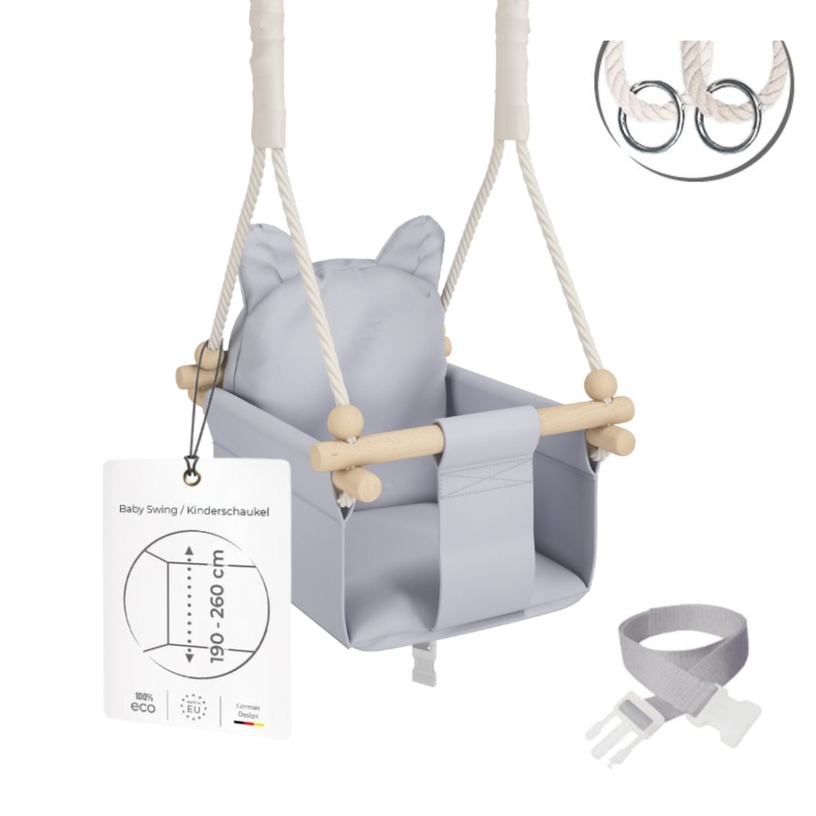 Babyswing i trä – inomhusgunga Ljusgrå - Lilla Nord