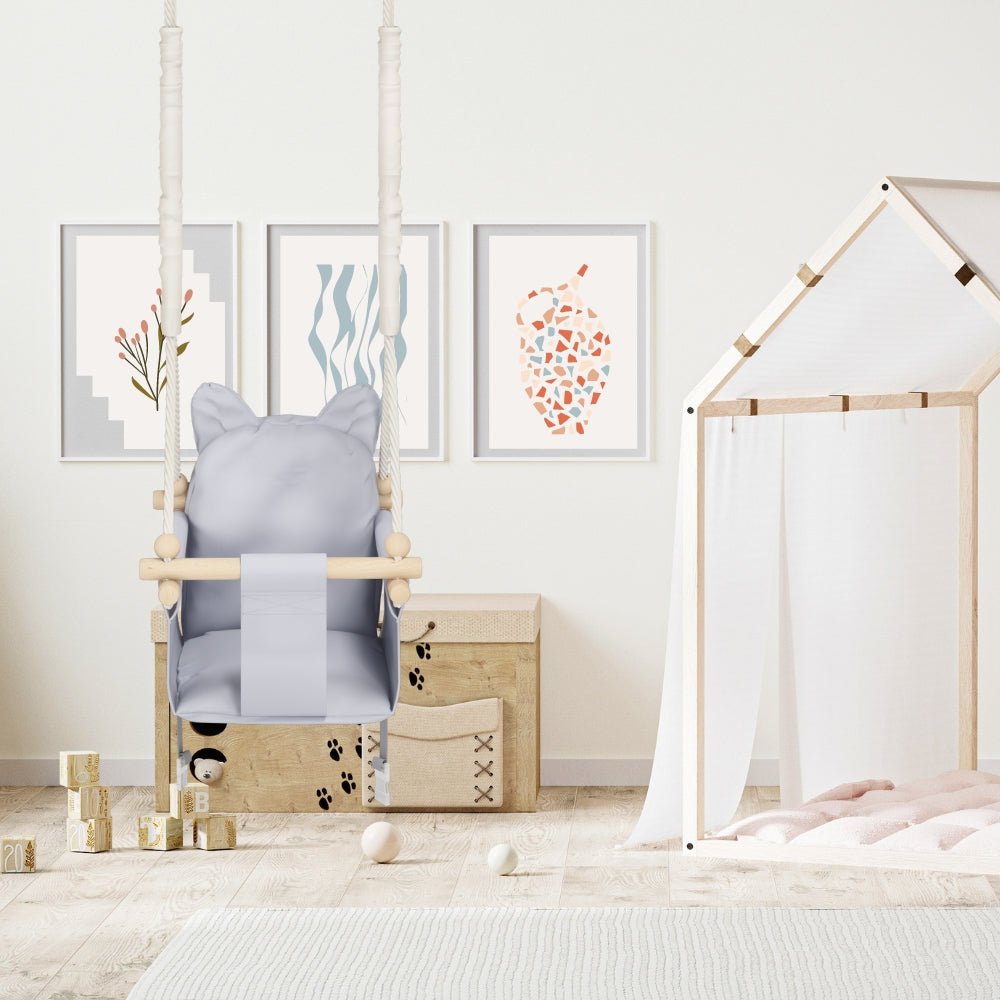 Babyswing i trä – inomhusgunga Ljusgrå - Lilla Nord