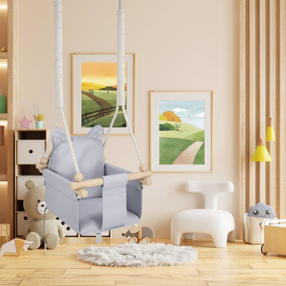 Babyswing i trä – inomhusgunga Ljusgrå - Lilla Nord