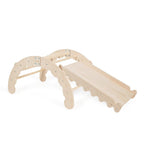 Klätterbåge 2 - i - 1 med rutschkana – Montessori klätterställning & gungbräda i trä (9 mån–3 år) - Lilla Nord