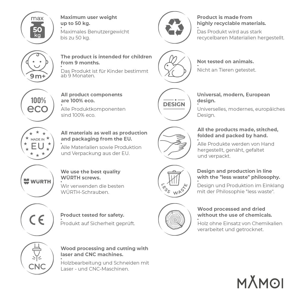 Klätterbåge 2 - i - 1 med rutschkana – Montessori klätterställning & gungbräda i trä (9 mån–3 år) - Lilla Nord