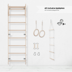 ribbstol för barn 210 cm – klättervägg i trä med ringar, repstege och skyddsmatta (100% ECO) - Lilla Nord