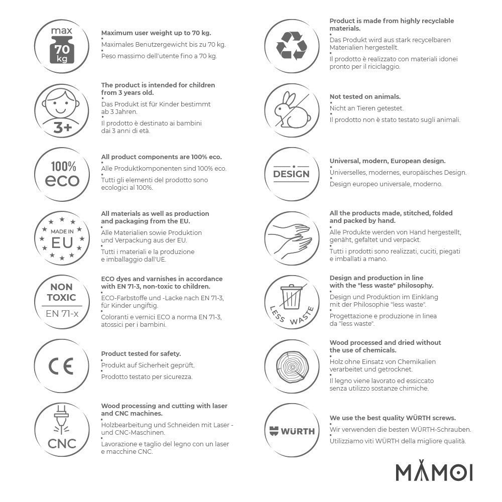 Väggmonterad ribbstol för barn – 210 cm - Lilla Nord